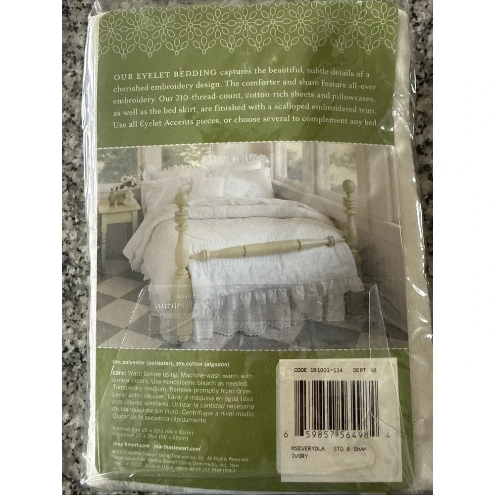 Martha Stewart One Standard Pillow Sham Eyelet‎ Accents Ivory Vintage